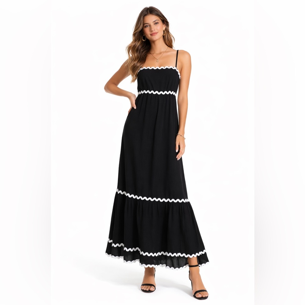 NWT Sincerely Jules Black Maxi Dress with White‎ Trim